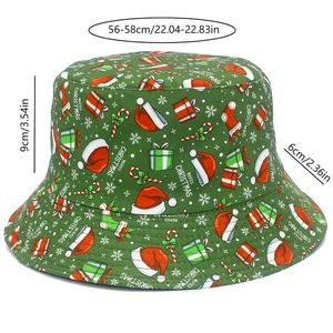 Detailed dimension guide for green Christmas bucket hat showing height and brim size