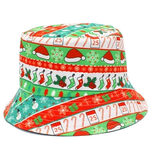 Christmas Santa Claus Snowman Printed Bucket Hat For Adults Double Sided Wearable Cotton Canvas Sun Hat Holiday Gift