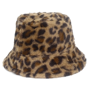Damen Mode Leopardenmuster Kunstfell Anglerhut Winter Warm Plüsch Fischerhut Süß Outdoor Weicher Beckenhut Für Frauen