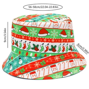 Detailed pattern of Santa, snowman, and tree prints on Christmas fisherman bucket hat