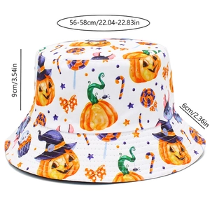 Tableau des tailles du chapeau bob Halloween avec motifs citrouilles et bonbons
