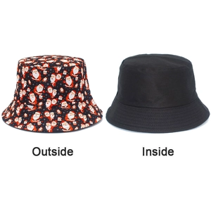 Reversible bucket hat with Christmas Santa pattern and plain black inner lining detail