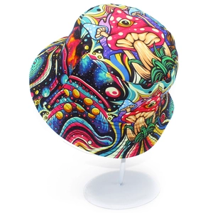Cappello da pescatore graffiti con stampa funghi psichedelici per stile street