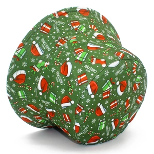 Green Christmas bucket hat with festive prints of Santa hats and snowflakes for outdoor wear