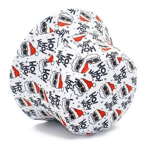 White bucket hat featuring Christmas Santa Claus and snowflake prints for men and women