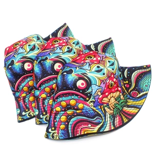 Cappello a secchiello graffiti con stampe di funghi psichedelici per protezione solare unisex
