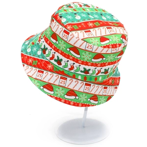Festive Christmas bucket hat with Santa snowman patterns and numeric 25 holiday prints