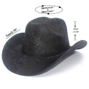 Dimensioni dettagliate del cappello fedora nero a pelle di serpente con tesa di 7 cm e 12 cm