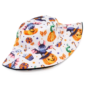 Bob d'Halloween avec imprimés citrouilles et chauves-souris sur tissu en coton blanc