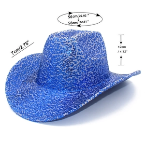 Cappello da cowboy con paillettes blu con dimensioni 56-58 cm di giro e 12 cm di altezza