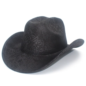Cappello fedora nero con motivo a pelle di serpente e tesa larga strutturata