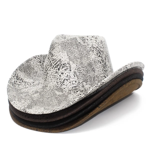 Cappello da cowboy jazz vintage in pelle PU con stampa serpente e tesa curva, 4 colori