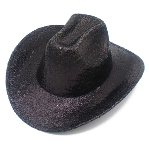 Primer plano de la textura de lentejuelas negras en un sombrero de vaquero occidental