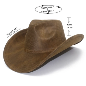Tableau des tailles pour chapeau en cuir PU marron avec couronne de 12cm et bord de 7cm
