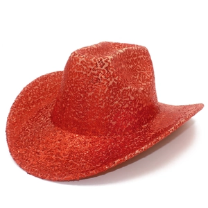 Cappello da cowboy rosso con paillette per feste, festival e brillanti esibizioni sul palco