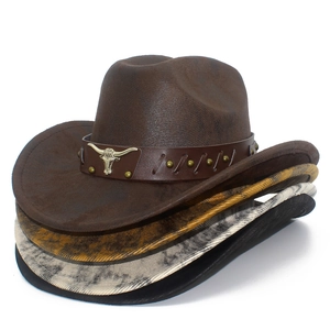 Classic western cowboy hats with bull head leather band in multiple colors stacking