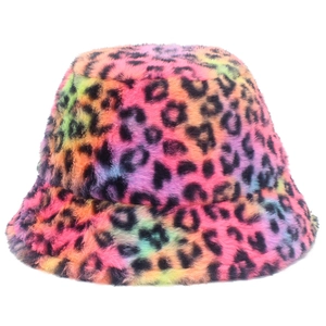 Schicker Fischerhut mit Leopardenmuster aus buntem Kunstpelz für Damen