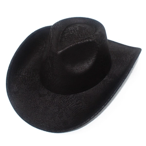 Dettaglio ravvicinato della trama in finta pelle di serpente del cappello cowboy nero