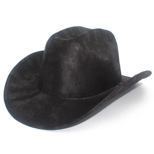 Classic black Western cowboy hat in premium textured PU leather with curved brim