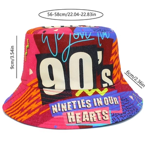 Λεπτομέρεια ρετρό καπέλου bucket των 90s με προδιαγραφές μεγέθους κεφαλής 56-58cm