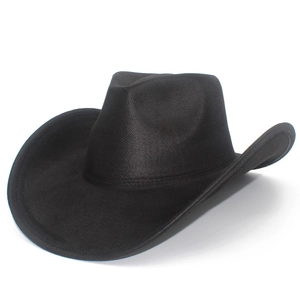 Chapeau de cowboy western classique en cuir PU noir avec bord large et forme fedora