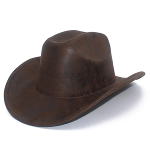 Classic dark brown PU leather western cowboy hat with a matte vintage texture and wide brim
