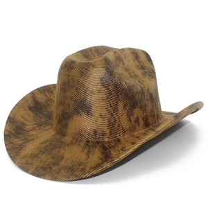 Vintage Western Cowboy Hat For Women Men Wide Brim Marbled Tie Dye Felt Suede Style Outdoor Sunshade Fashion Jazz Hat