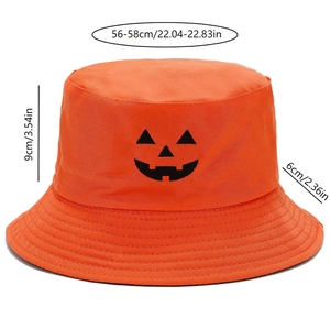 Chapeau bob citrouille d'Halloween orange avec dimensions détaillées du tour de tête 56-58cm