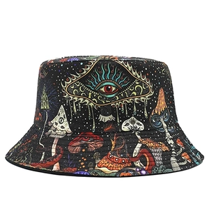 Reversible Psychedelic Mushroom Pattern Bucket Hat For Men Women Cotton Trippy Eye Print Outdoor Sun Fisherman Hat