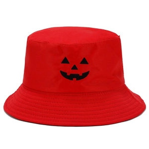 Chapeau bob rouge d'Halloween avec broderie citrouille et visage de citrouille fêté