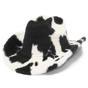 Damen Western Cowboyhut Mit Kuhmuster Kunstpelz Winter Warm Jazz Hut Cowgirl Kostüm Hut Plüsch Hut Mit Breiter Krempe Herbst Winter Hut