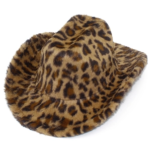 Detailed close-up showing the soft texture of the leopard faux fur western cowboy hat
