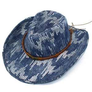Classic British style jazz fedora hat with blue sequins and retro metal buckle