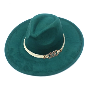 Vintage Wide Brim Fedora Hat Suede Fabric Jazz Cap With Braided Rope And Metal Chain For Women Party Travel Daily Accessory