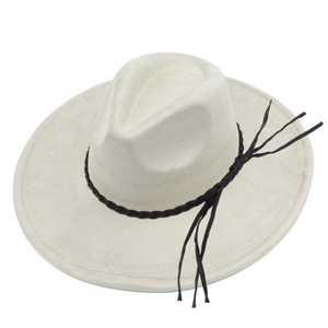 Faux Suede Wide Brim Fedora Hat With Braided Band And Tassels Heart Top Solid Color Jazz Hat For Men Women Cowboy Style