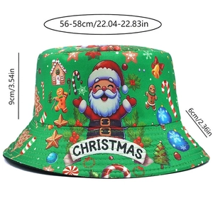 Detail view of festive Christmas bucket hat with measurements 56-58cm head size