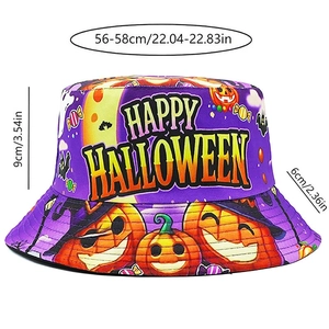 Tableau des tailles pour chapeau de pêcheur violet Halloween avec citrouille et chauve-souris