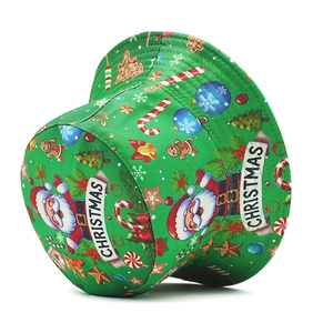 Green Christmas bucket hat with Santa Claus and tree prints for holiday parties