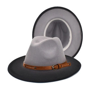 Chapeau fedora bicolore tendance à large bord avec boucle vintage en cuir marron