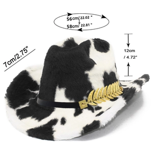 Western cowboy hat size guide showing 7cm brim, 12cm height, and 56-58cm circumference
