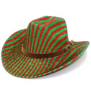 Chapeau de cowboy rayé arc-en-ciel à paillettes rouges et vertes pour costume d'Halloween