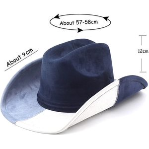 Detail view of denim cowboy hat with 57-58cm circumference and 9cm wide brim dimensions