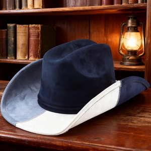 Detail of western cowboy hat brim with tri-color denim stitching and stitching craftsmanship
