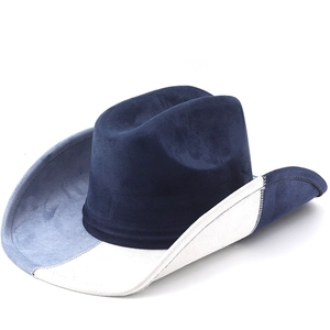 Classic dark blue suede cowboy hat with white patchwork detail for men and women
