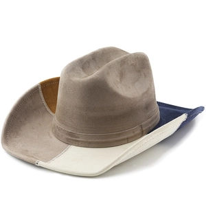 Classic patchwork suede cowboy hat with multi-color stitching for men and women