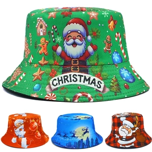 Christmas Bucket Hat Santa Claus Reindeer Snowman Print Foldable Holiday Fisherman Hat Outdoor Sun Hat For Men Women Gift