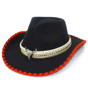 Western Cowboy Hat With Bull Head Metal Decor Rivet Braided Band Cotton Blend Fedora Hat For Women Men Sunshade Travel Outdoor