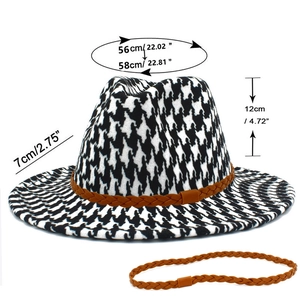 Tableau des tailles détaillé du chapeau fedora pied-de-poule avec mesures de bord