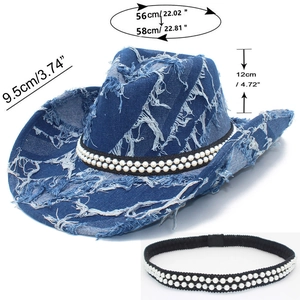 Spécifications de taille pour un chapeau de cowboy en denim bleu délavé avec perles