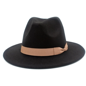Classic Unisex Fedora Felt Hat Wide Brim Sunshade Panama Jazz Hat With Grosgrain Ribbon Bow Lightweight Travel Beach Hat